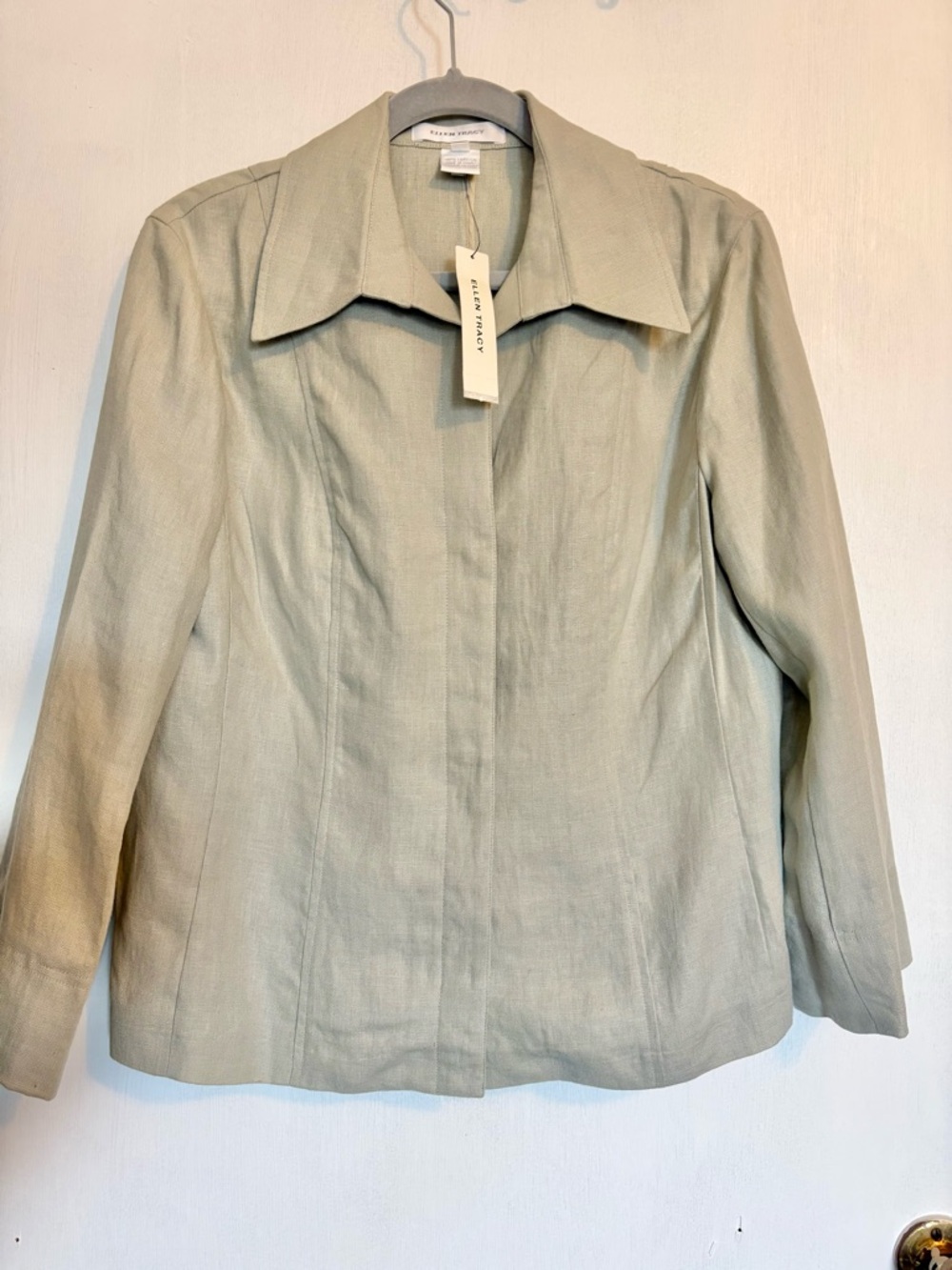 100% Linen Jacket Eileen Fisher Light Sage - Seafoam Green Linen Top Blouse